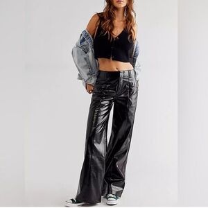 New Free People Black Star Crossed Lovers Patent Leather Straight Leg Pants | 0